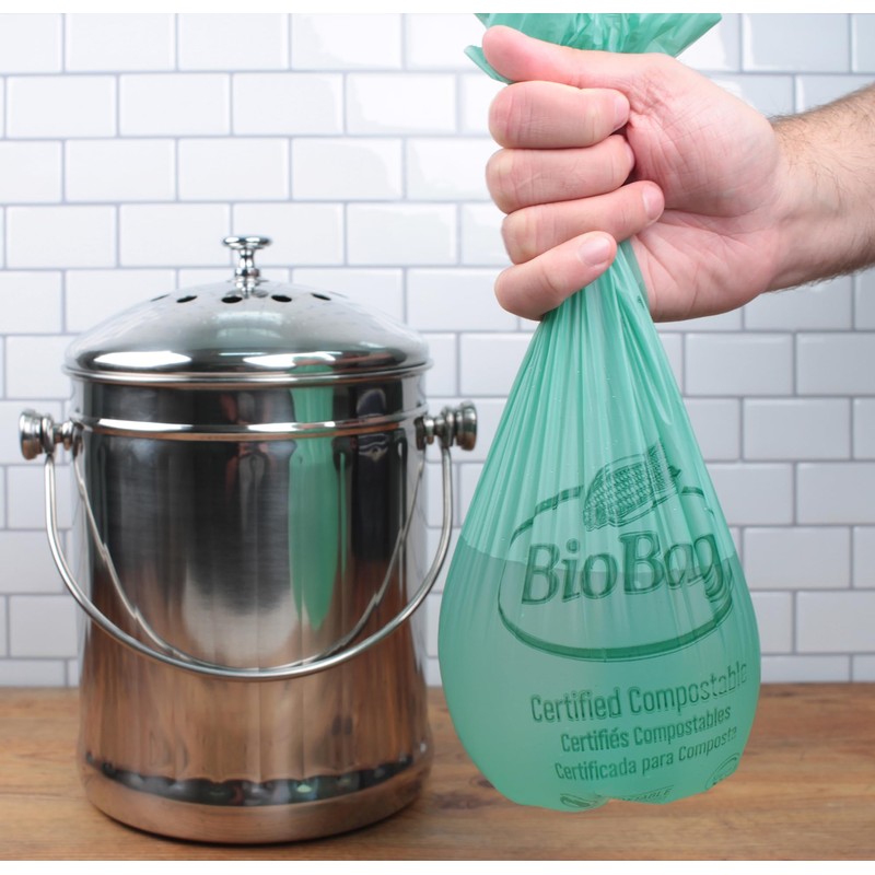 RSVP International Kitchen Collection Compost Pail, 1 Gallon Compostable Bags,