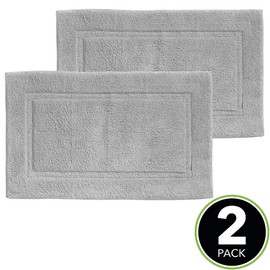 mDesign Soft 100% Cotton Luxury Hotel-Style Rectangular Spa Mat Rug, Plush Water Absorbent, Decorative Border - for Bathroom Vanity, Bathtub/Shower - Machine Washable - 2 Pack - Gray