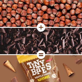 Tiny Bites - Crispy Mini Waffle Cones Treats - Premium Belgian Chocolate, 4.24 oz Bag (Pack of 2) - Delicious Variety of Flavors, Perfect Snack, Dessert, or Ice Cream Topping (2 Pack, Hazelnut)
