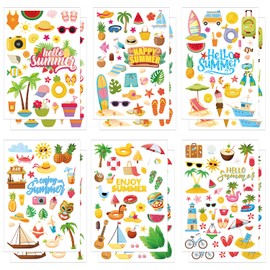 Pack of 344 Summer Stickers for Children, 12 Sheets Cartoon Holiday Stickers Pool Pineapple Sun Colourful Beach Stickers for Hawaiian Party Gifts, Holiday, Scrapbooking, Diary, Crafts