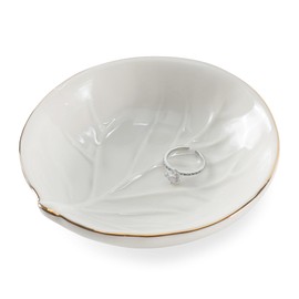 VINCOMIC Leaf Ceramic Ring Dish,Decorative Trinket Jewelry Dish,Christmas Birthday Wedding Gifts for Women,White