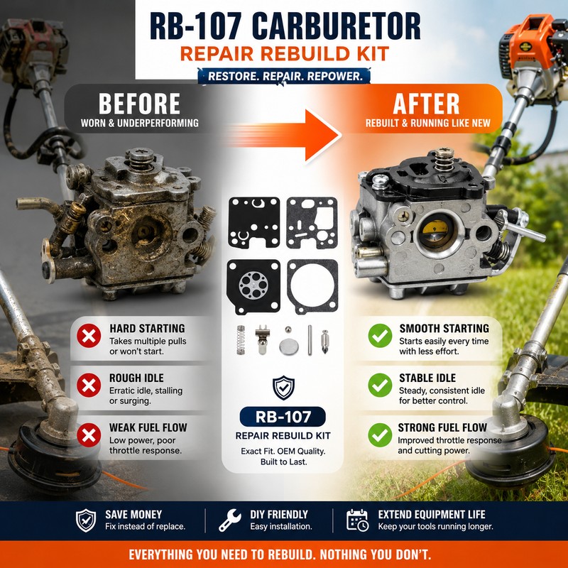 RB-107 Carburetor Rebuild Kit for Echo Trimmers – Gasket &