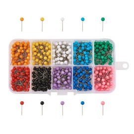 Beadthoven Approx. 600pcs/box MIX 0.6 x 0.2 inches (15 x 4 mm), Stainless Steel, Colorful Push Pins, Push Pins, Interior Pins, For Fixing Boards, Maps, Photos, Calendars, DIY Crafts, Handicraft Materials, Pin Round, Map Pin, Architectural Model, Storage 