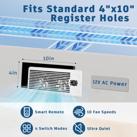 TMYICE Register Booster Fan for 4" x 10" Register Holes, Smart AC Vent Booster Fans Improves Heating & Cooling with Remote and Thermostat Control,10-Speed Quiet Vents Fan for Floor Ceiling