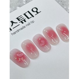 [] Gentle pink cheek touch nail handmade nail tip✨ - Almond / [] 잔잔한 핑크빛 볼터치 네일 수제네일팁✨ - 아몬드
