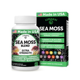 Lunakai Lunakai USA Made Irish Sea Moss Capsules with Black Seed Oil, Ashwagandha, Burdock Root & Bladderwrack, 60ct