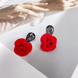 Hypoallergenic Rose Flower Teardrop Stud Small Dangle Drop Earrings for Women Senstive Ear Dainty Cute Flower Studs Fashion Jewelry (Red, One size)