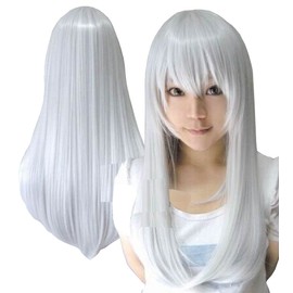 Silver Cosplay Wig Color Straight Semi-Long 23.6 inches (60 cm), Heat Resistant (Straight, 23.6 inches (60 cm), Silver)