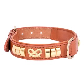 LEATHER DOG COLLAR STAFFY KNOT BRASS FITTING BLACK BROWN RED GREY TAN PINK (TAN)
