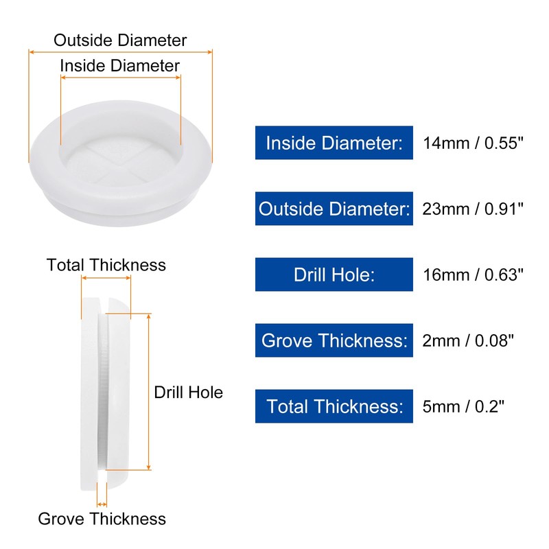 sourcing map 24Pcs Rubber Grommets 5/8" (16mm) Drill Hole, 2/4"