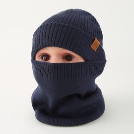 AHAHA Baby Beanie, Boys’ Knitted Winter Hat, Warm Hat and Scarf for Children, navy blue, m