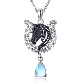 VENACOLY Horse Necklace 925 Sterling Silver Moonstone Celtic Horseshoe Pendant Lucky Horse Shoe Jewellery for Women