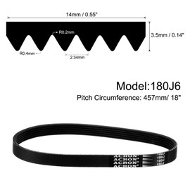 uxcell 2pcs 180J6 PJ V-Ribbed Belt 6 Ribs 18" Length x 0.55" Width x 0.14" Height, EPDM Rubber Poly V Belt, Multi Wedge Micro V Belt