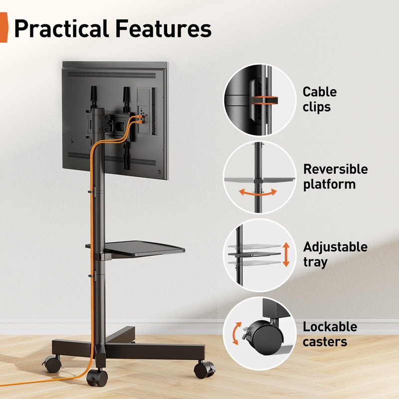 Perlegear Rolling TV Stand for 23-60 Inch LED Flat Screen/Curved