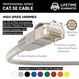 InstallerParts Cable Ethernet CAT5E Cable UTP con arranque de 100 pies, color gris, serie profesional, cable de red de 1 gigabit/sec, 350 MHZ