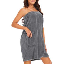 Knuffnee Wrap Towel for Women Body Wrap Bathrobe Shower Wrap Towels Adjustable Closure Gray S/M