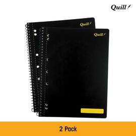 Quill, Lecture Notebook A4, 140 Pages, 70 gsm, 8mm Ruled, 7 Punched Holes, Spiral Bound, Waster Resistent Black Cover, Pack of 2