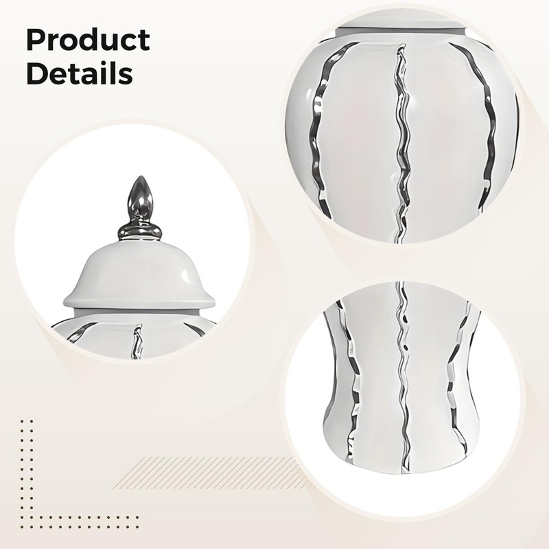 Elegant Silver Banded Porcelain Ginger Jar with Lid - Handcrafted