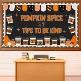 Fall Bulletin Board Decorations Set for Classroom Autumn Bulletin Board Pumpkin Spice Coffee Cup Kindness Quotes Paper Cutouts for Thanksgiving Fall School Classroom Blackboard Wall Decor