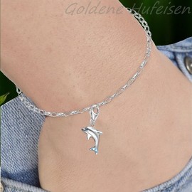 Goldene Hufeisen Lobster Clasp Charm Pendant for Charm Bracelet or Charm Chain 925 Silver Animals, Sterling Silver Cubic Zirconia, Created Cubic Zirconia
