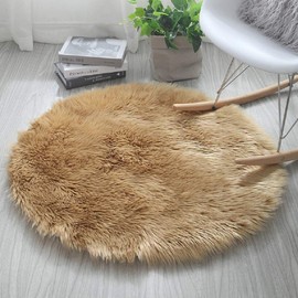 HARESLE Round Shaggy Rugs Fluffy Fur Area Rug Round Carpet Bedroom Living Room Floor Mat, Camel/Diam 32 inch