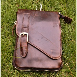 Le'aokuu Mens Genuine Leather Coffee Fanny Small Messenger Shoulder Satchel Waist Bag Pack (Coffee)