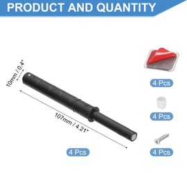 sourcing map 4 Pcs Magnetic Push Latches for Cabinet Door, 4.21x0.4 Inch Push to Open Door Latch Cabinet Hardware, Hidden Door Release Drawer Pull on Closet Touch, Plastic Black 107x10mm