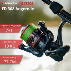 Robinson Tactica 3000 Fishing Reel - Front Brake, 8 Bearings, Duralumin Spool, 5.2:1 - Ideal for Pike, Catfish