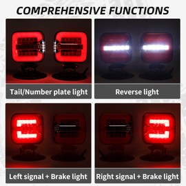 Yinaolan Wireless Trailer Lights Kit with Adjustable Bracket, IP67 Waterproof Rechargeable Magnetic LED Tow Light with Brake Turn Tail Reverse Signals for Truck, RV, Boat & Trailers (USB-C)