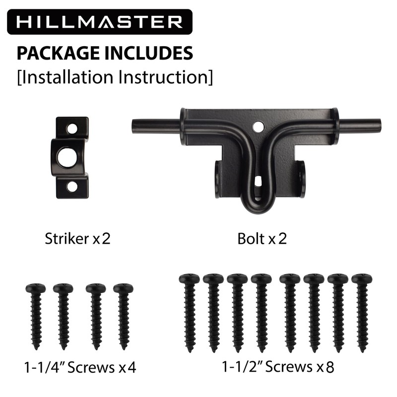 HILLMASTER Heavy Duty Slide Bolt Gate Latch with Padlock Hole,