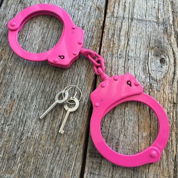 Professional Double Lock Pink Stainless Steel Police Handcuffs Real 220041-PK
