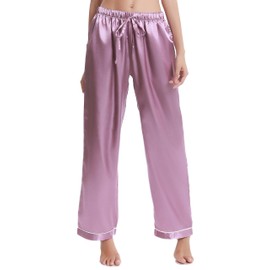 Lavenderi Women’s Silk Satin Pajama Pants, Long Sleep Pants with Drawstring (Light Purple, Small)