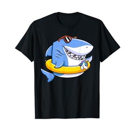 Shark With A Rainbow Unicorn Float In Sunglasses Funky Gift T-Shirt