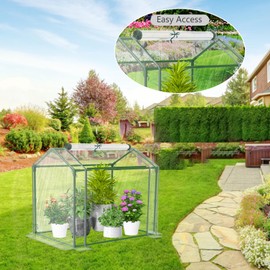 Mini Greenhouse Sturdy Portable Green House with PVC Cover and Roll-Up Zipper Door, 33.5”Lx23.2”Wx32.5”H Indoor or Outdoor Transparent Greenhouse Tent for Plants, Seedlings, Herbs, or Flowers