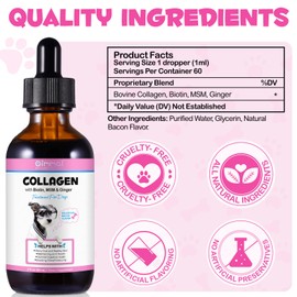 Collagen for Dogs - Liquid Collagen for Dogs - Natural Dog Liquid Collagen Skin and Coat for Dogs - Supports Dogs Itch Relief and Joint Health - Bacon Flavor / 2.02 Oz