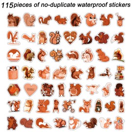 115Pcs Squirrel Stickers Cute Cartoon Animal Stickers Squirrel Waterproof Vinyl Stickers for Kids, Adults Water Bottle Laptop Guitar Phone Skateboard Luggage Décor