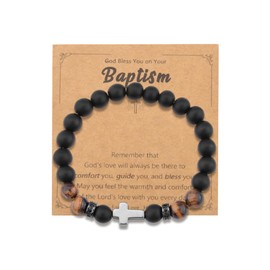 Catholic Baptism Gifts for Boys Men Cross Tiger Eye Bracelet Men Christian Religious Gifts for Him Christening Gift Ideas