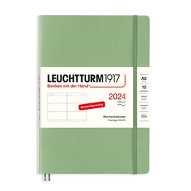 LEUCHTTURM1917 367661 Weekly Planner Medium (A5) 2024, Soft Cover, Sage, German, 12 Months