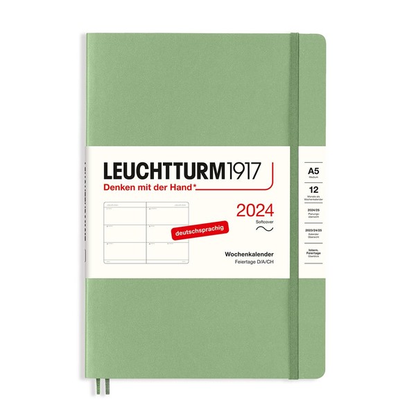 LEUCHTTURM1917 367661 Weekly Planner Medium (A5) 2024, Soft Cover, Sage,