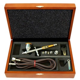 Paasche Airbrush Kit Double Action Gravity Feed Wooden Case, Includes 3 Head Sizes (.25mm.38mm, and 66mm), All-Inclusive Airbrush for Artists, Hobbyists, and Professionals, Multicolor