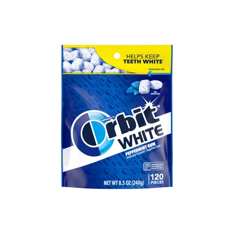 Orbit White chicle de menta bolsa resellable 120 piezas, 240g.
