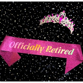 Retirement Party Decorations Pink Tiara and Sash Party Gift Officially Retired Gifts for Women Mom Aunt Sister Retirement Friend