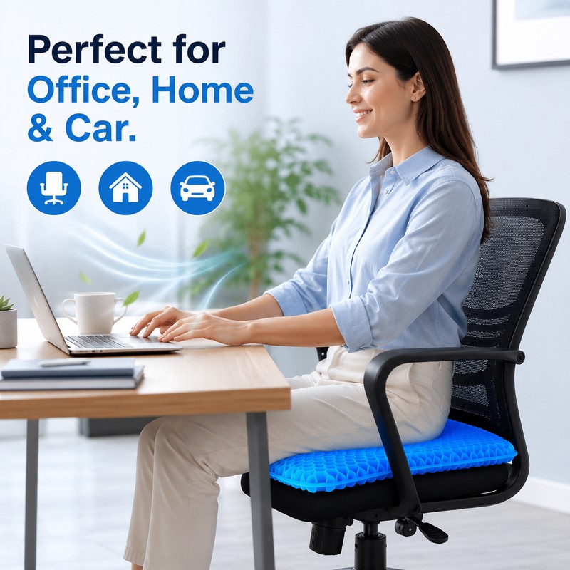 Gel Seat Cushion for Chair Comfort – Breathable Honeycomb Cooling