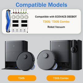 Piezas de repuesto para aspiradora robot ECOVACS DEEBOT T30S / T30S, 1 cepillo para polvo principal, 6 cepillos laterales, 4 filtros, 4 almohadillas para orejas para fregona, 4 bolsas para polvo, 1