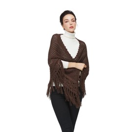BEAUZSUZSANA Women Versatile Knit Shawls and Wraps for Evening Dresses Elegant Triangle Fringed Scarf Cover Up (Coffee Brown)