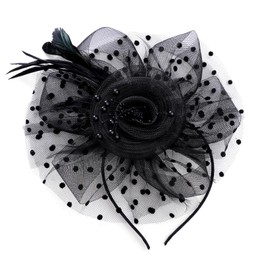 choyaxo Fascinators Hat Cocktail Hat Feathers Veil Headband with Hair Clip for Tea Party Girls and Women Black