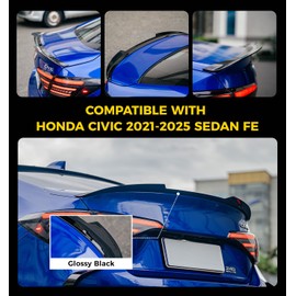 Xprite Spoiler Wing Compatible with 2021-2025 Honda Civic Sport Spoiler 11th Civic Rear Trunk Spoiler, JDM Style ABS Material- Glossy Black