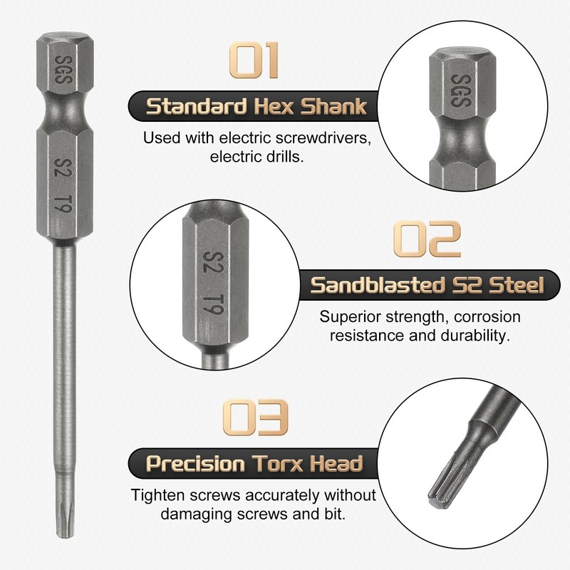 sourcing map 5pcs T9 Torx Head Screwdriver Bit 1/4" Hex