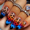 Medium Press on Nails Almond Shaped Fake Nails Blue Orange