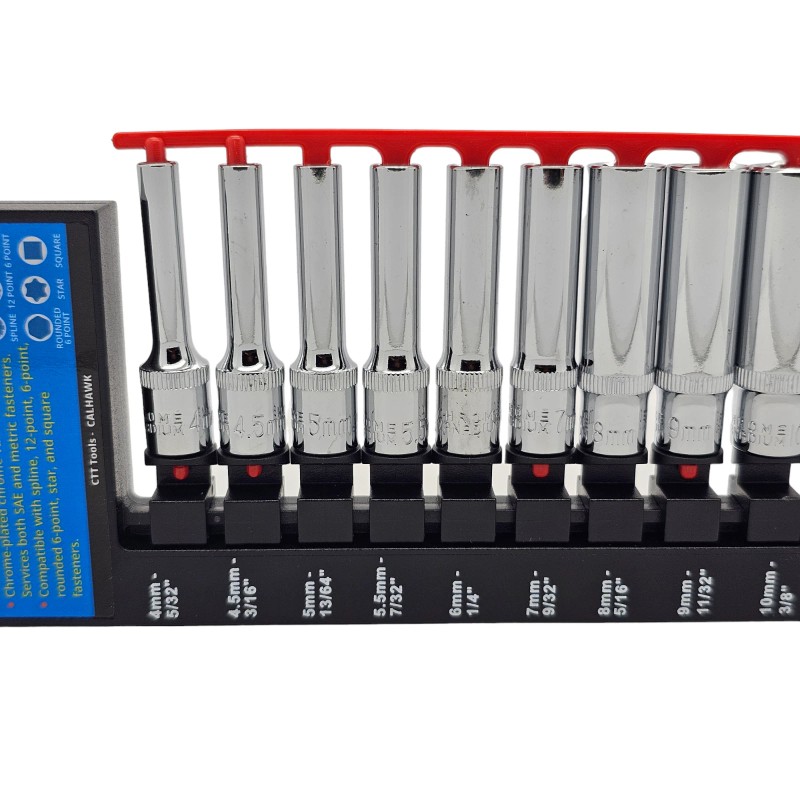 calhawk 12Pc 1/4" Drive SAE/MM Universal Deep Spline Socket Set